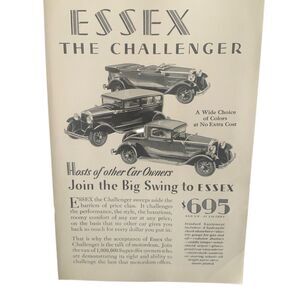 Vintage 1929 Essex The Challenger Ad Advertisement